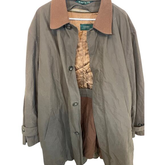 Polo Ralph Lauren Trench Coat Brown Collar Vintage 90s XL Peaky Blinders Retro - Picture 4 of 5